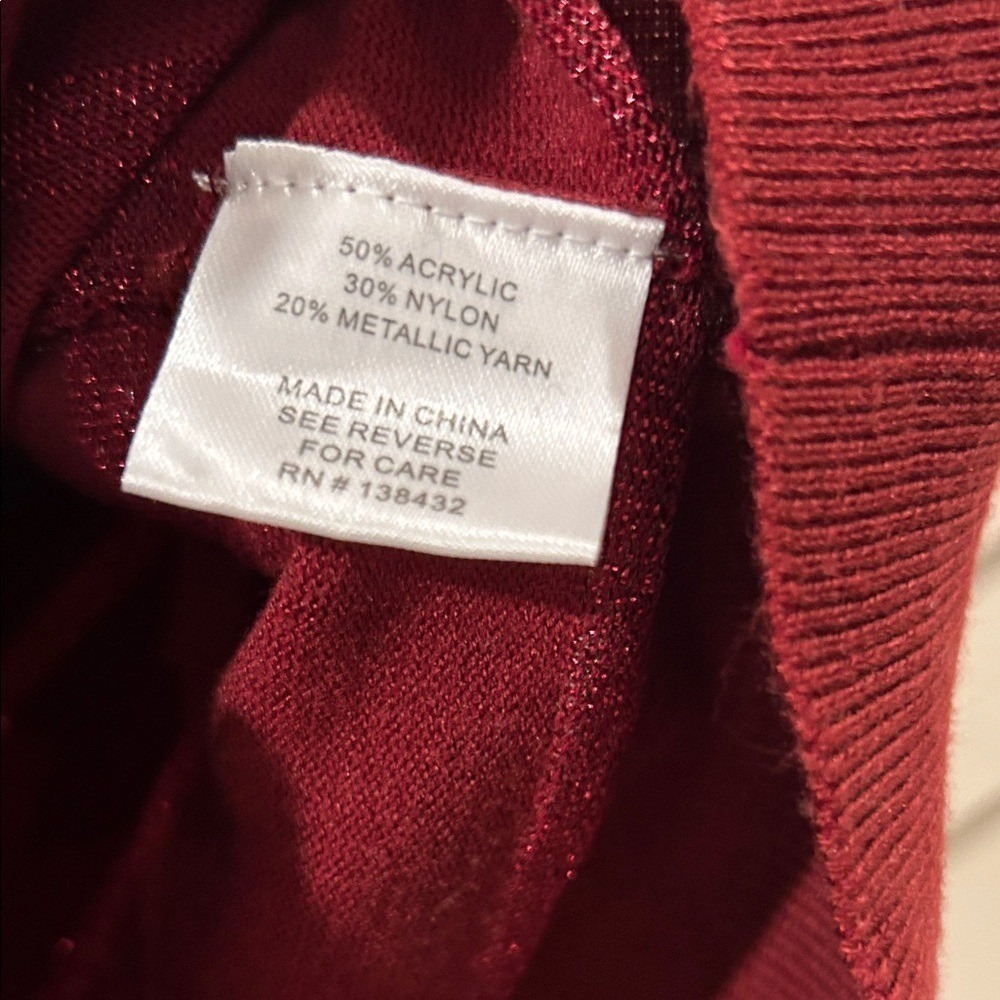 ModCloth Burgundy V-Neck Button Cardigan W/ Glitter Stripes Size L - Picture 4 of 7